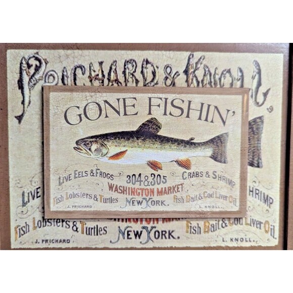Prichard & Knoll Gone Fishin' Sign Chalkboard Plaque 10 x 8-in Fishing Sign NEW - Picture 4 of 8